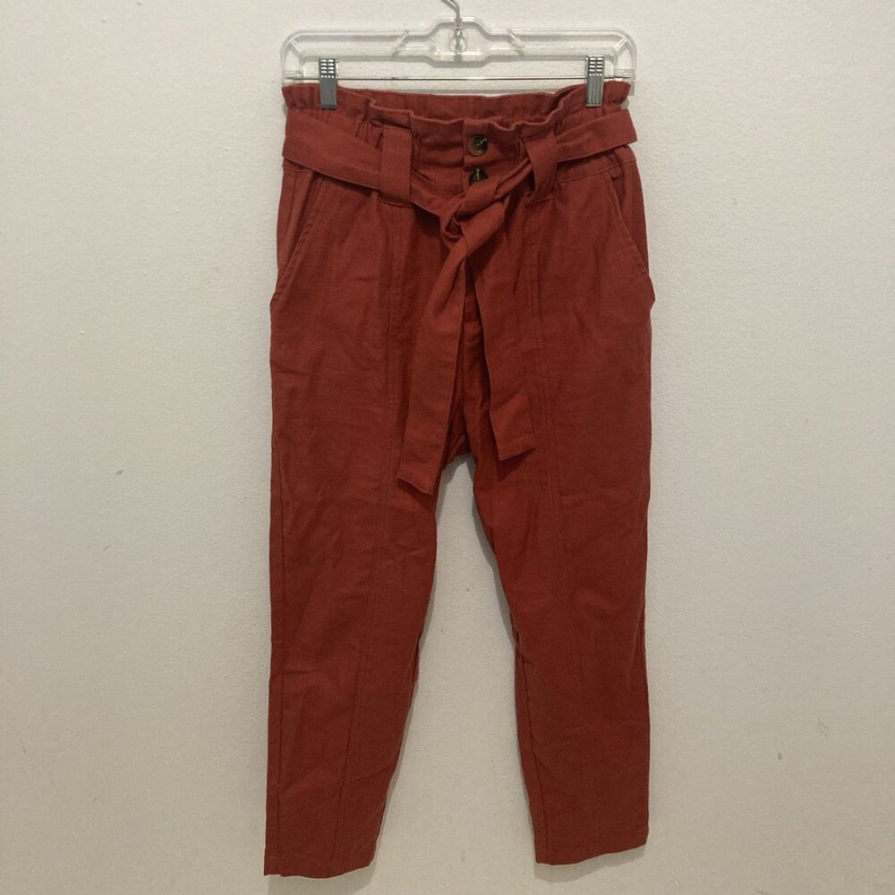 WHO WHAT WEAR burnt orange belt ankle length paperbag pants 4